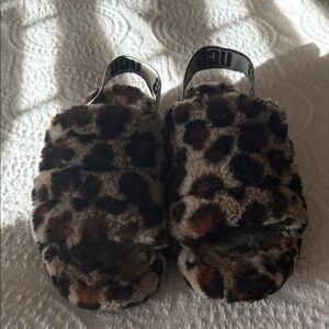 UGG Animal Print Fluffy Slippers Size 8